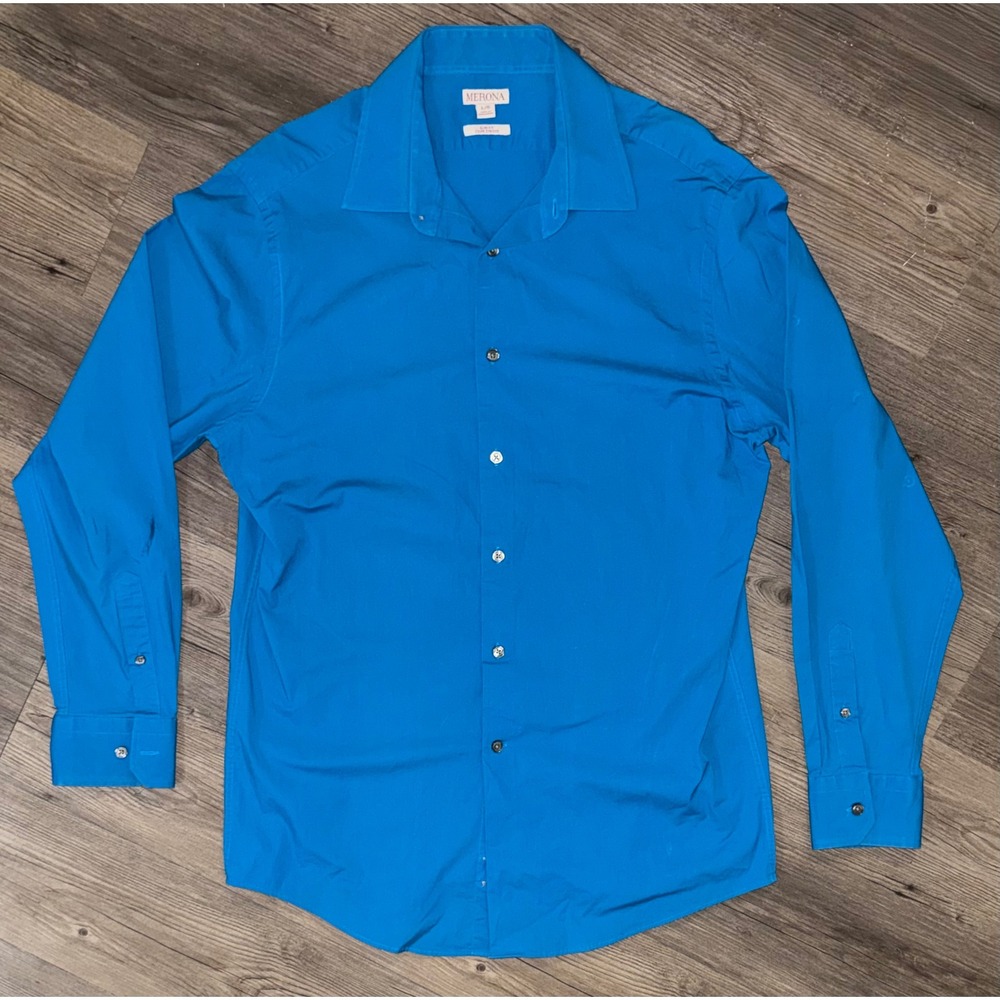 Merona Mens Slim Fit Long Sleeve Button Down Shirt Blue Size Large